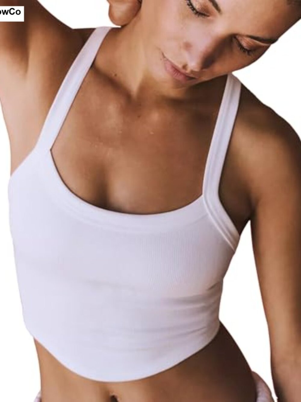 Seamless Ribbed Crop Tank Top Scoop Neck Racerback Athletic Workout Cami